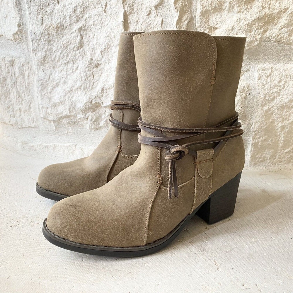 Eddie Bauer 6.5 Ankle Boot Block Heel‎ Bootie Louise Chocolate Leather Shearling